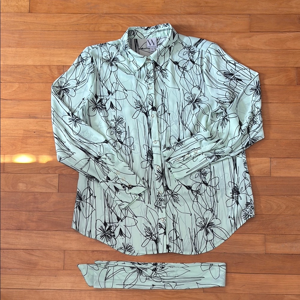 Worthington Artistic Green and Black Blouse